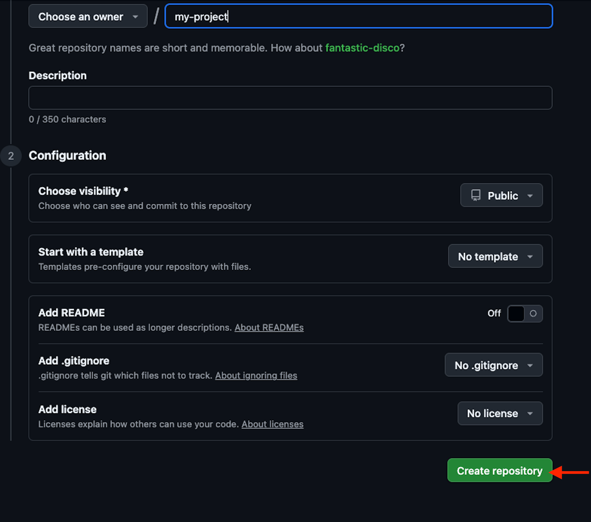 Create a repo button